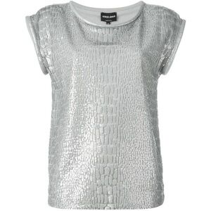 Giorgio Armani High End Silver Sequin Alligator Print Silk Blouse, Size 40